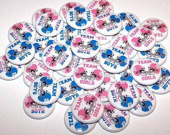 Twins Football Helmet Gender Reveal Party (30 Pack) Buttons Baby Shower Favor 1" or 1.5" or 2.25" Pin Back Button Magnets Pink Blue