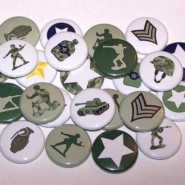 Military Soldiers Set of 10 Buttons 1" or 1.5" Pin Back Buttons or Magnets army Men