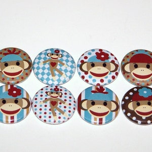 sock monkey 1 Inch Pin Back Buttons 1&quot; Pins or Magnets