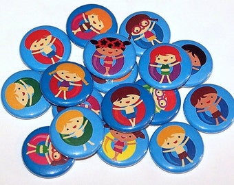 Pool Party Floating Kids Set of 10 Buttons 1 Inch Pinback Buttons 1" Pins or Magnets