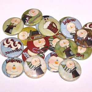 Holiday Snowman & Treats Set of 10 Buttons 1 Pins or Magnets image 1