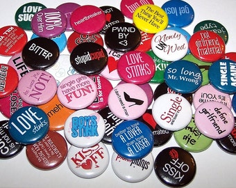 Love Stinks Anti-Valentine Set of 10 Buttons 1" or 1.5" Pin Backs or Magnets Party Favors Single Divorce Party Humor Just Divorced Feminist