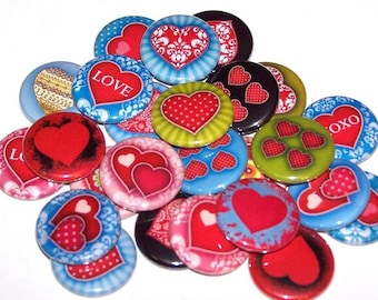 Red Hearts Pins (10 Pack) 1" or 1.5" or 2.25" Pin Back Buttons or Magnets, Valentine's Day Party Favors, Valentine Gifts, Love Hearts