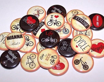 Bicycle Riding Pins (10 Pack) Biking Buttons, 1" or 1.5" or 2.25" Pinback Buttons or Magnets, Bike Rider Pins, Biker Theme Party Favors