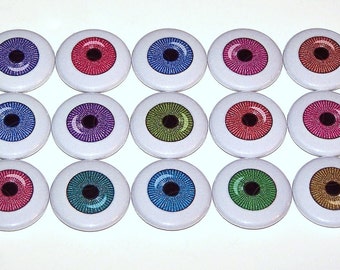 Colorful Eyeballs Pin Back Buttons (15 Pack) Eye Colors Pins, 1" or 1.5" or 2.25" Pin Back Buttons or Magnets, Flat Backs, Optical, Colours