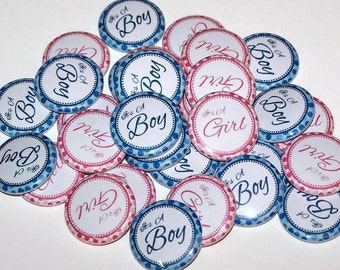Pink & Blue Polka Dots It's a Boy It's a Girl Gender Reveal Party (20 Pack) Buttons Baby Shower Favor 1" or 1.5" or 2.25" Pin Back Button
