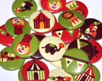Circus Themed Set de 10 botones 1 pulgada pin back Buttons 1" Pines o imanes