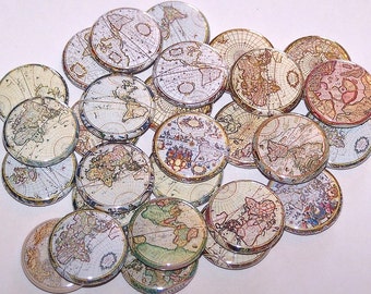 Old World Maps Set of 10 Buttons 1 Inch Pinback Buttons 1" Pins or Magnets