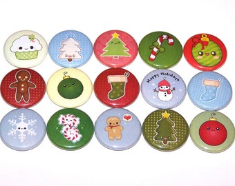 Juego de vacaciones de Navidad de 15 botones 1 pulgada Pin Back Buttons 1" Pines o imanes