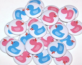 Rubber Duckies Ducks Gender Reveal Party (20 Pack) Buttons Baby Shower Favor 1" or 1.5" or 2.25" Pin Back Button Pink Blue Magnets