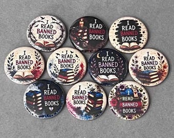 I Read Banned Books Pinback Buttons or Magnets, Book Lover Gifts (10 Pack)