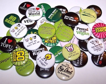 Proud to Be Vegan and Vegetarian Set of 10 Buttons 1" or 1.5" Pin Backs or 1" Magnets Party Favors No Meat Vegetarianism