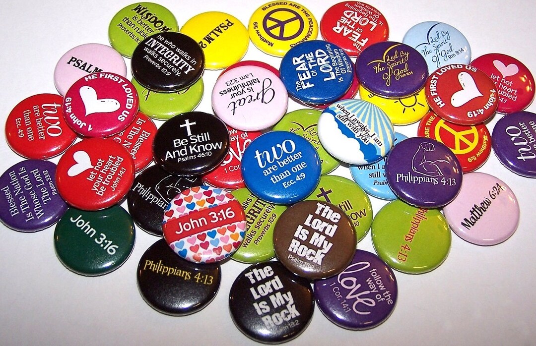 Religious Bible Verses Scriptures Set of 10 Buttons 1 or 1.5 Pin Back