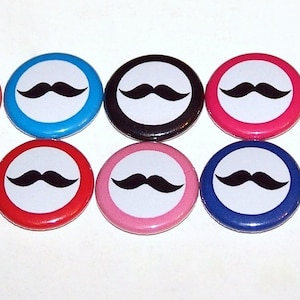 Mustache Colorful Border Pins (10 Pack), Mustache Party Favors Pinback Buttons, 1&quot; or 1.5&quot; or 2.25&quot; Pin Back Buttons or Magnets, Rainbow