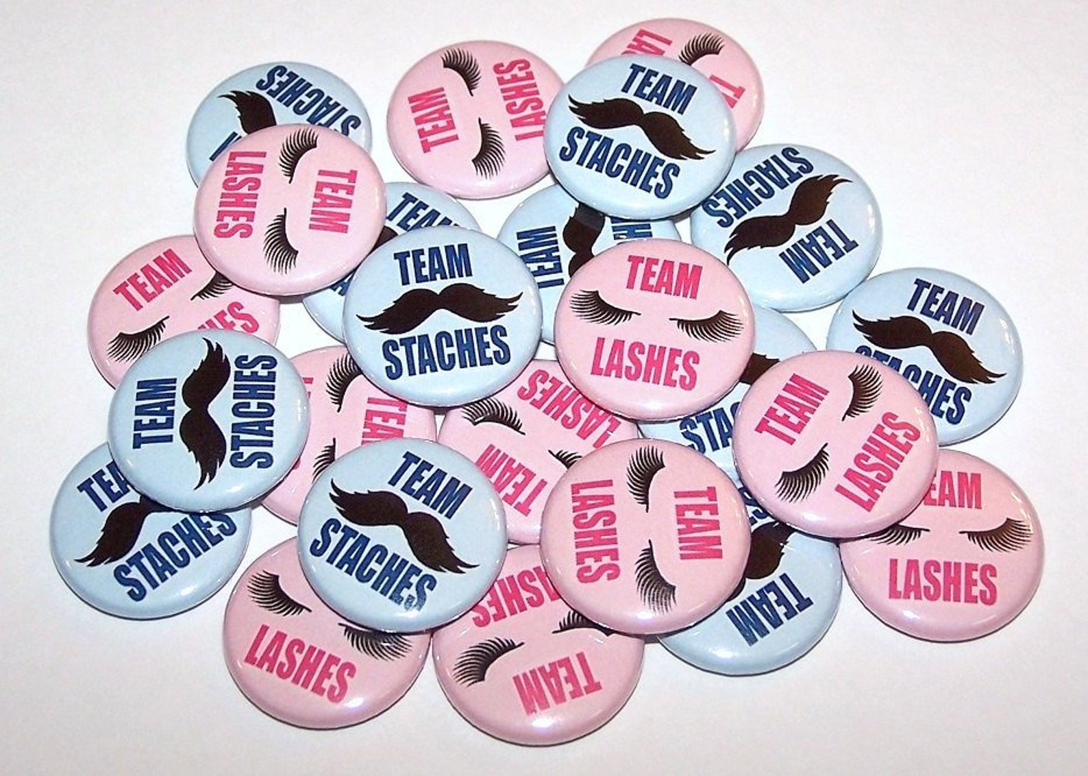 Staches or Lashes Gender Reveal Party (20 Pack) Buttons Baby Shower Favor 1...