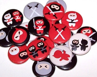 Ninja Red & Black Mix Set of 10 Buttons 1 Inch Pin Back Buttons 1" Pins or Magnets