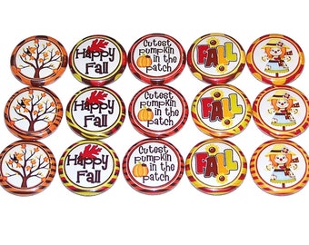 Happy Fall Set of 15 Buttons Party Favors 1 Inch Pinback Buttons 1" Pins or Magnets Cutest Pumpkin in the Patch, Fall Theme Party, Autumn