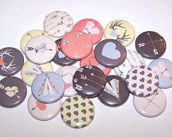 Hearts Arrows Teepees Set of 10 Pin Back Buttons 1 Inch Pinback Buttons 1" Magnets