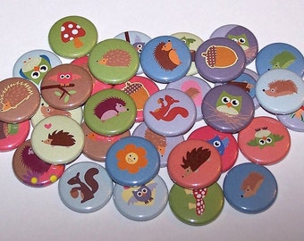 Hedgehogs & Forest Friends Set of 10 Buttons 1 Inch Pinback Buttons 1" Pins or Magnets Hedgehog Hedge Hog