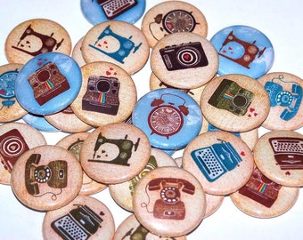 Vintage Machines Set of 10 Pin Back Buttons 1 Inch Pinback Buttons 1" Magnets