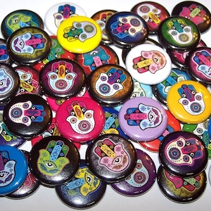 Hamsa Hand of Miriam Khamsa Hand of Fatima Pins (10 Pack) 1&quot; , 1.5&quot; or 2.25&quot; Buttons or Magnets Party Favors Jewish Muslim Good Luck Symbol