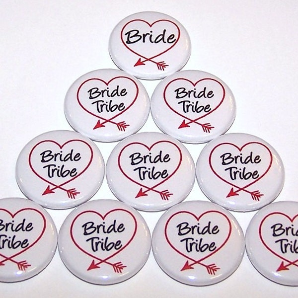 Bride Tribe Red Heart Arrows (10 Pack) Buttons Wedding Bridal Bachelorette Party Favors 1" or 1.5" or 2.25" Pin Back Button Bride Tribe Pins