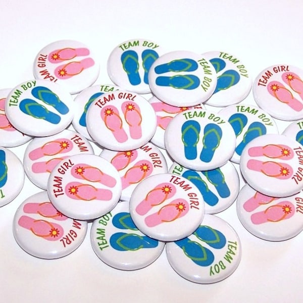 Flip Flops Summer Pool Party Luau Gender Reveal Party (20 Pack) Buttons Baby Shower Favor 1" or 1.5" or 2.25" Pin Back Button FlipFlops