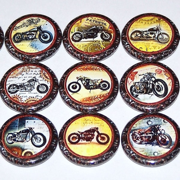 Motorcycle Pins (15 Pack) Bobbers Pinback Buttons, Biker Party Favors, 1" or 1.5" or 2.25" Pin Back Button or Magnets, Custom Street Bikes
