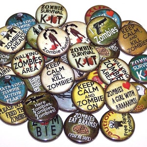 Zombies Pins Zombie Party Favors 10 Pack, 1 or 1.5 or 2.25 Pin Back Buttons or Magnets, Zombie Buttons image 1