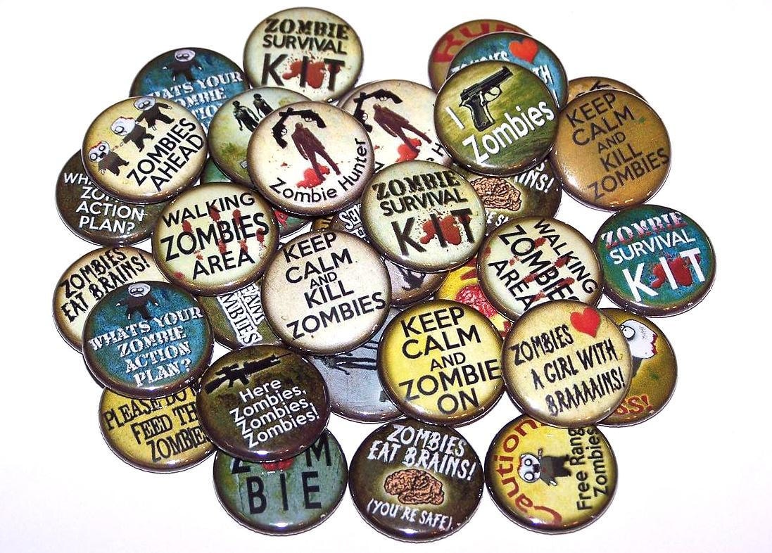 Zombies Pins Zombie Party Favors (10 Pack), 1" or 1.5" or 2…