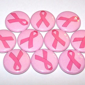 Breast Cancer Awareness Pins (10 Pack), Pink Ribbon On Pink, Breast Cancer Support, 1" or 1.5" or 2.25" Pinback Pin Back Buttons or Magnets