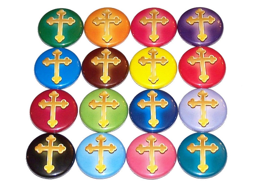 Colorful Gold Cross Pins 16 Pack, Religious Golden Cross Pins Party