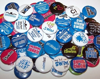 Swimmer Pins (10 Pack), Swimming Pinback Buttons, 1" or 1.5" or 2.25" Pin Back Buttons or Magnets Swim Team Party Favors Swimmer Gifts Meets