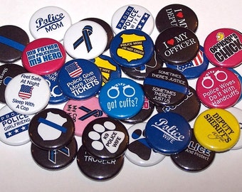 Police Officer LEO Set of 10 Buttons 1" or 1.5" Pin Back Buttons or Magnets Policeman Party Favors