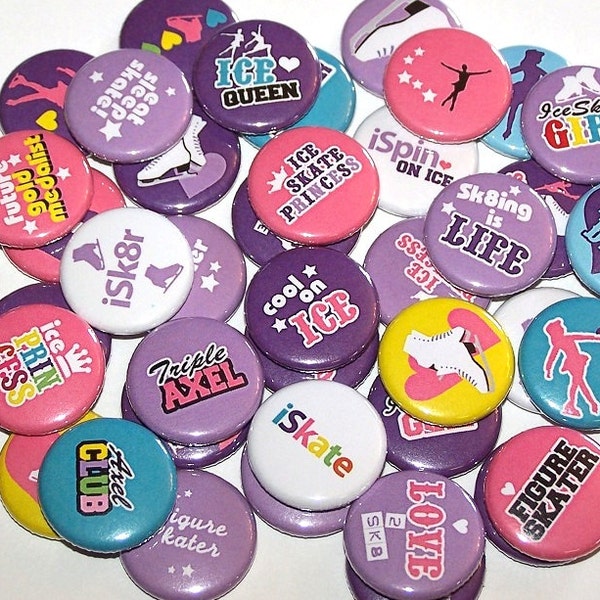 Ice Figure Skater Set of 10 Buttons 1" or 1.5" Pin Backs or Magnets Ice Skating Pins