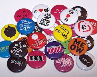 Me encantan los pines de los gatos (10 paquete), 1" o 1.5" o 2.25 "Pin botónes traseros o imanes, gato mamá, amante del gato, refugio de rescate de animales gatito, impresión de la pata