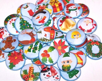 Christmas Holiday Season Variety Set of 10 Buttons 1 Inch Pinback Buttons 1" Pins or Magnets Santa Snowman Christmas Tree