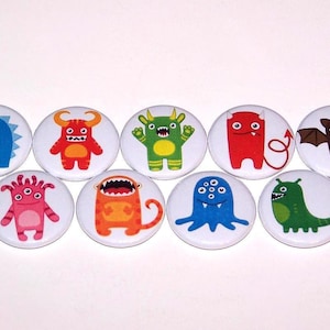 Cute Scary Monsters Aliens Set of 9 Party Favor Buttons 1&quot; or 1.5&quot; Pin Back Buttons or Magnets