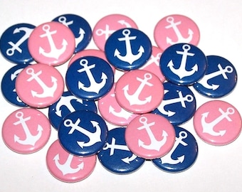 Nautical Anchors Gender Reveal Party (20 Pack) Buttons Baby Shower Favor 1" or 1.5" or 2.25" Pin Back Button Pink Blue Magnets