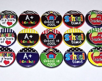 Escuela es fresco profesor conjunto de 15 botones 1 pulgada Pinback botones 1" Pines o imanes enseñando de vuelta a la escuela