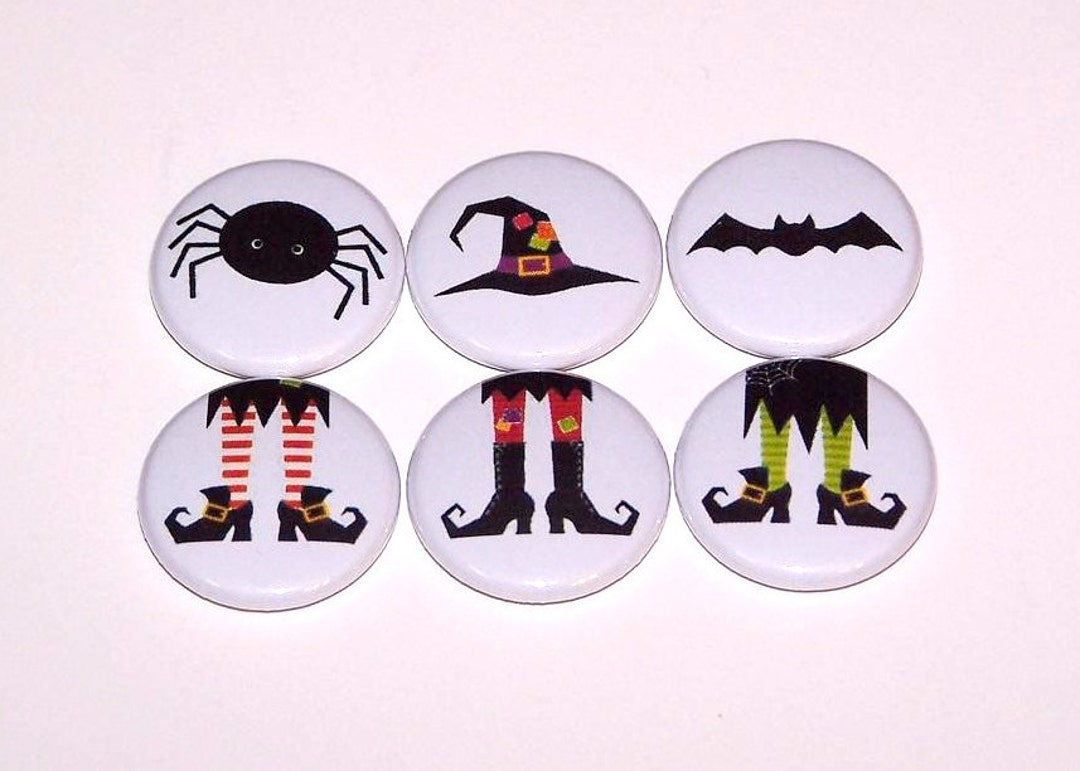 Halloween Witch Set of 6 Buttons 1 Inch Pin Back Buttons 1" Pins or ...
