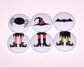 Halloween Witch Set of 6 Buttons 1 Inch Pin Back Buttons 1" Pins or Magnets Witch Feet