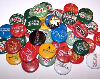 Religious Merry Christmas Set of 10 Buttons 1" or 1.5"  Pin Back Buttons or Magnets Jesus Christ Holiday Pins Party Favors Birth of Jesus