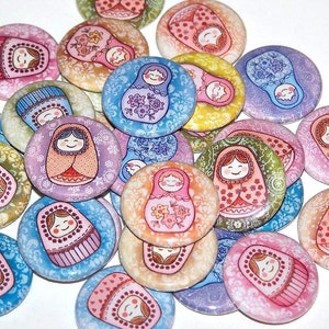 Matrioshka Matryoshka Dolls Pins (10 Pack) 1&quot; or 1.5&quot; or 2.25&quot; Pin Back Buttons or Magnets, Russian Stacking Doll Party Favors, Nesting Doll