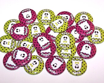 Halloween Ghosts Gender Reveal Party (20 Pack) Buttons Baby Shower Favor 1" or 1.5" or 2.25" Pin Back Button Purple Green Boo-y or Ghoul