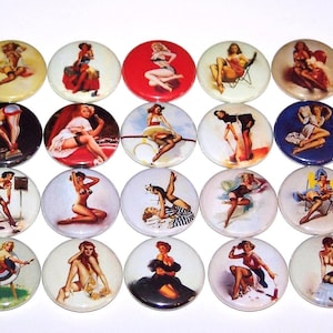 PinUp Girls Pins (20 Pack), Pin Up Women PinBack Buttons, 1&quot; or 1.5&quot; or 2.25&quot; Pin Back Button or Magnets, Bachelor Bachelorette Party Favors