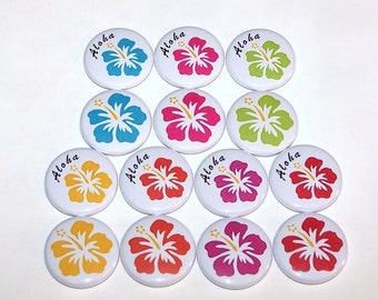 Tropical Hawaiian Hibiscus Flower Set of 14 Buttons 1 Inch Pinback Buttons 1" Pins