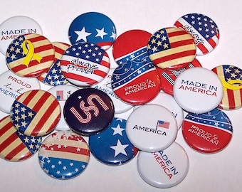 Patriotic USA 4th of July Set of 10 Buttons 1" Pins or Magnets American Red White Blue