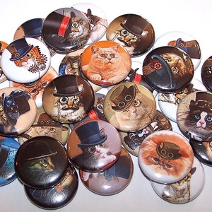 Steam Punk Cats Steampunk Kittens Pins (10 Pack), 1&quot; or 1.5&quot; or 2.25&quot; Pin Back Buttons or Magnets, Cat Buttons