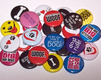 I Love Dogs Pins (10 Pack), 1" or 1.5" or 2.25" Pin Back Buttons or Magnets, Dog Mom, Dog Lover, Puppy Animal Rescue Shelter, Paw Print